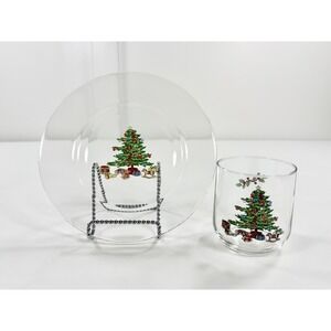 Vintage Arcoroc France Christmas Tree Milk and Cookies for Santa Glass Plate Set
